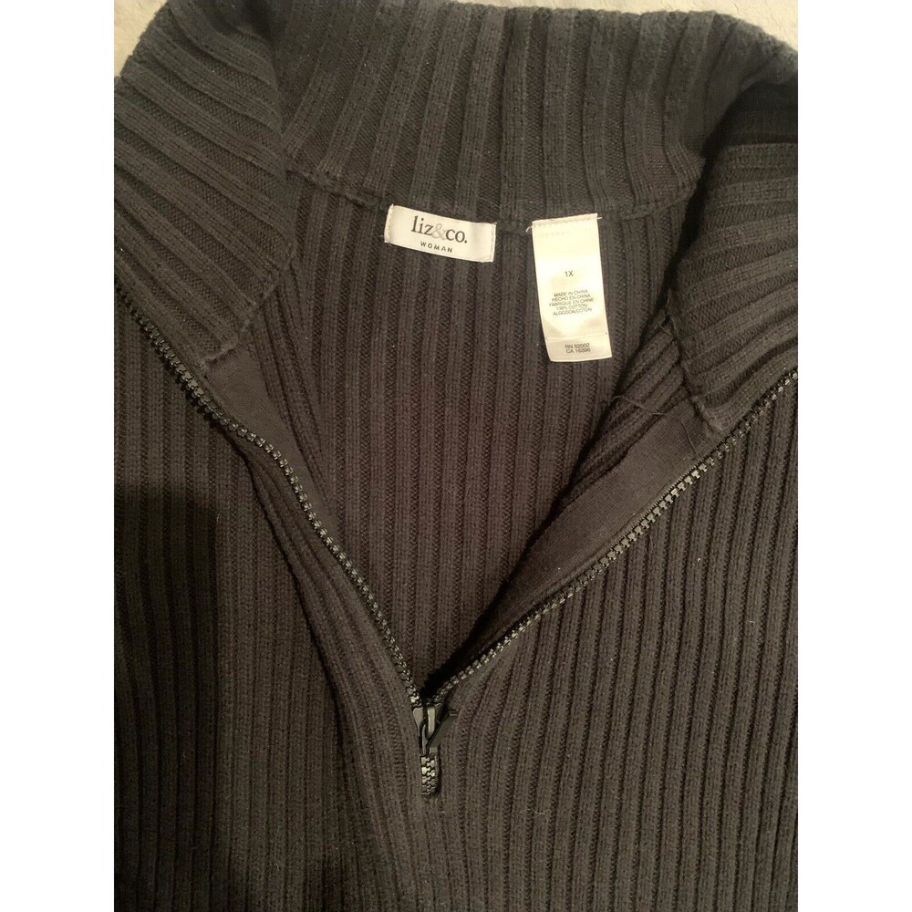 Liz & Co Woman 1X Black 1/4 Zip Pullover Ne Neck Sweater Large Heritage - Picture 6 of 12
